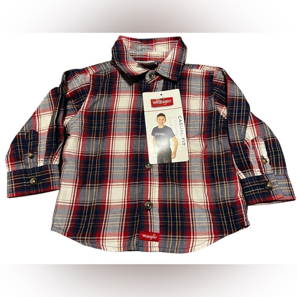 NWT Boys Wrangler American Plaid Button Down Shirt